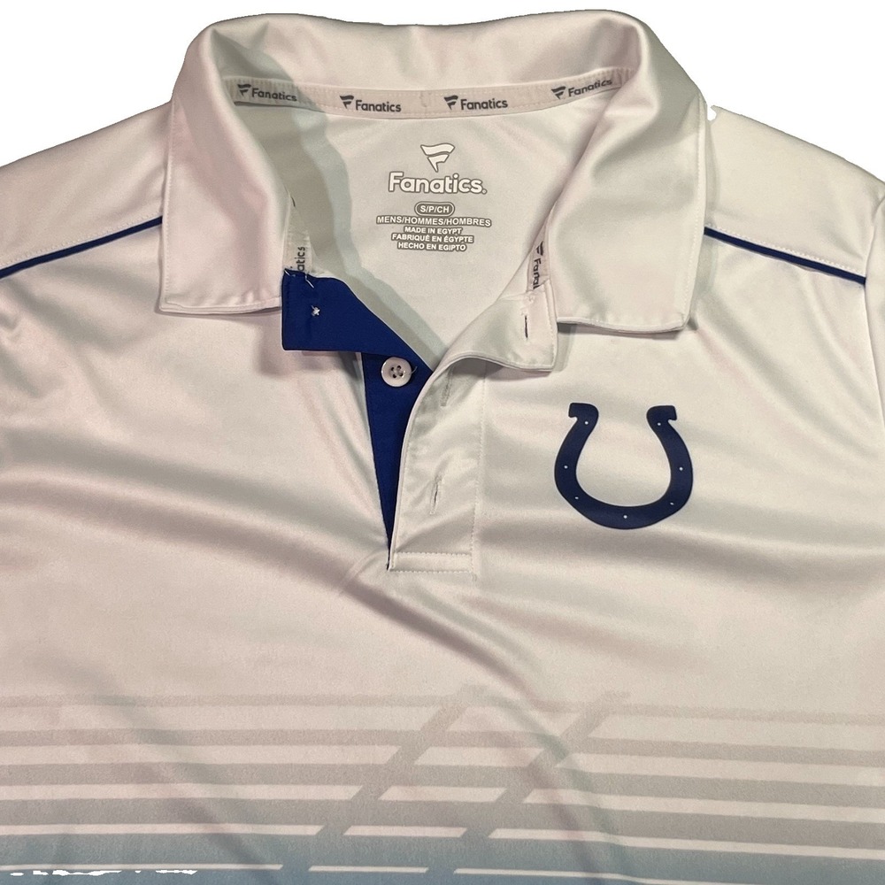 Indianapolis Colts Fanatics White Blue Mens Logo Polo Shirt Small $55 MSRP EUC